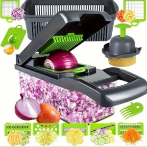 16 In 1 Vegetable Chopper, Pro Onion Chopper, Multifunctional Food Chopper, Kitchen Vegetable Slicer Dicer Cutter, Veggie Chopper With 8 Blades, Carrot Chopper With Container (Grey)